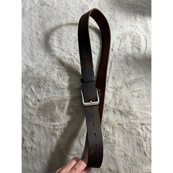 Nickel Smart Mens Brown Leather Belt With Silver Buckle Size 48 USA-Made Durable - Picture 3 of 5